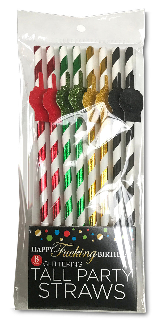 CP.1076 - Happy Fucking Birthday FU Finger Tall Straws image 1