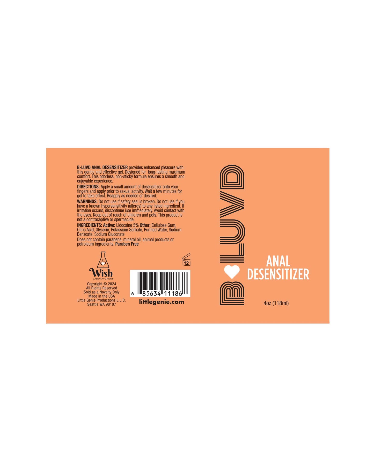 B-Luvd Anal Desensitizing Lubricant, 4oz