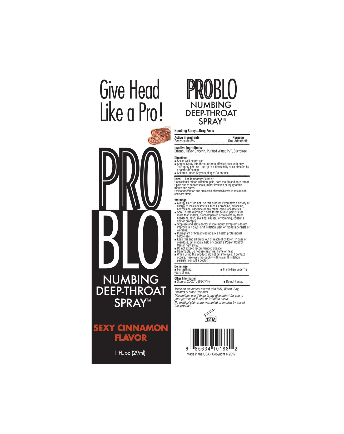Pro Blo Deep Throat Numbing Spray- Cinnamon