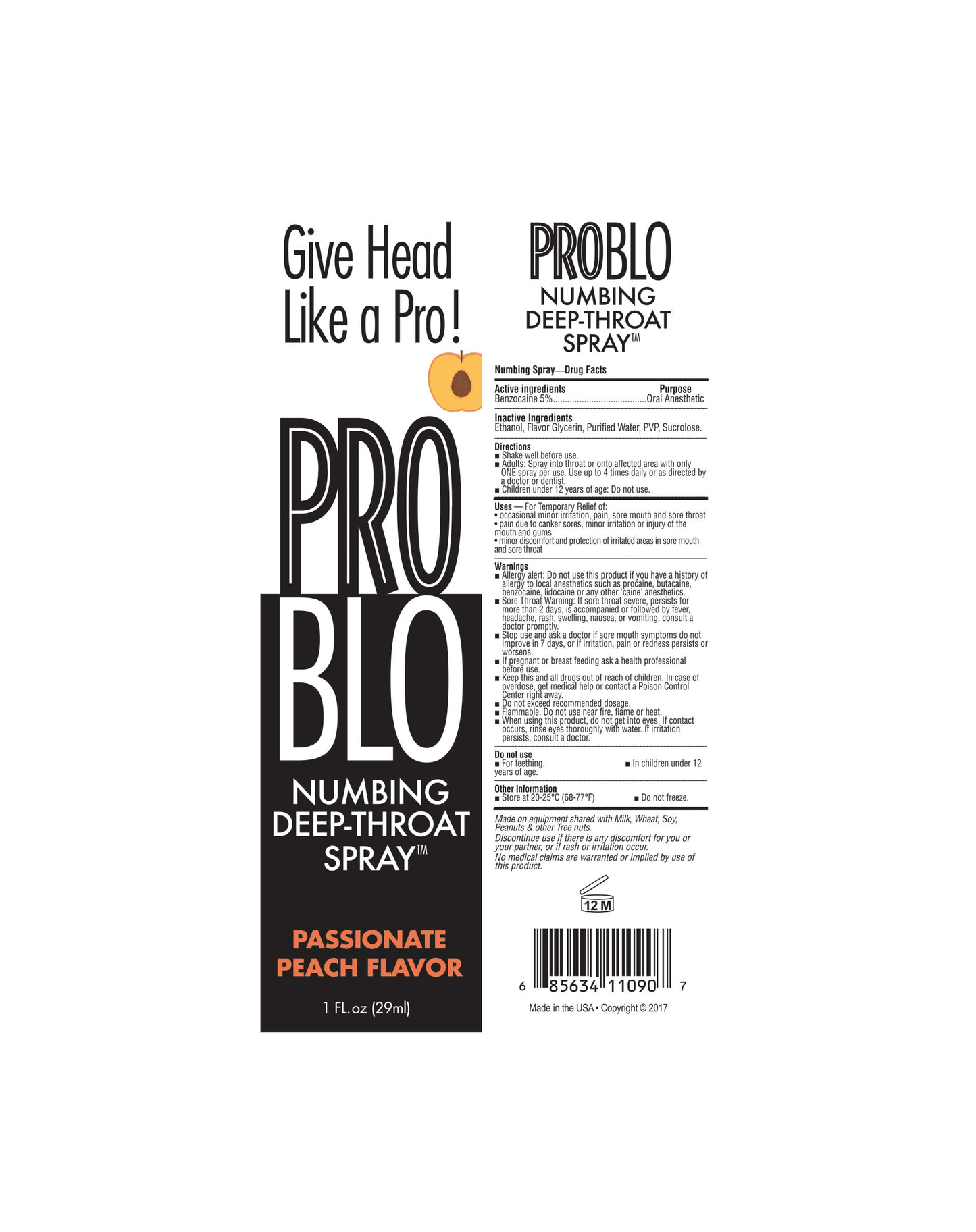 Pro Blo Deep Throat Numbing Spray- Peach