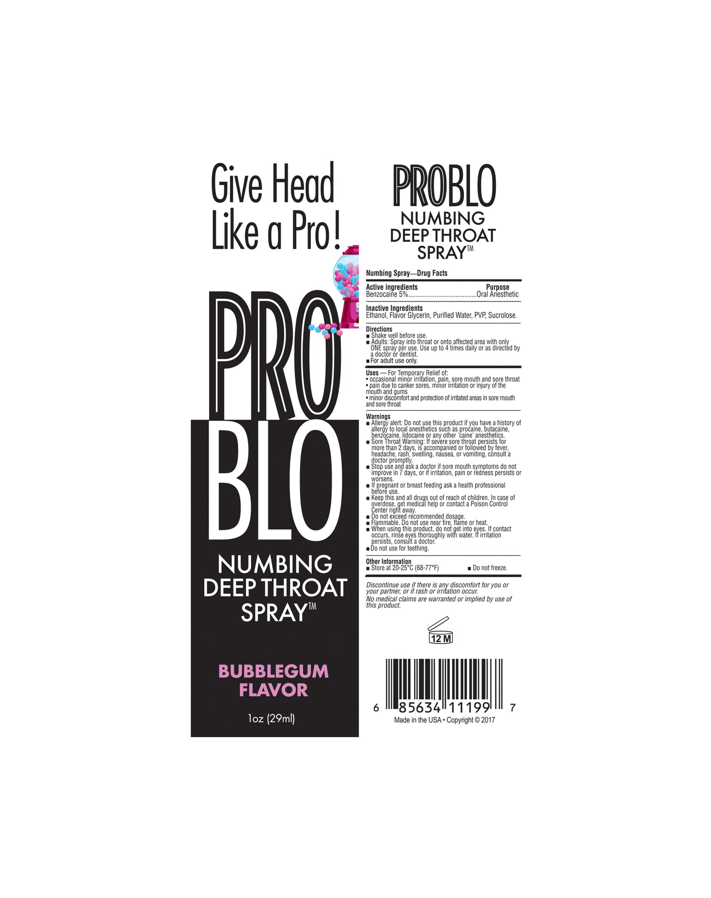 Pro Blo Deep Throat Numbing Spray- Bubblegum