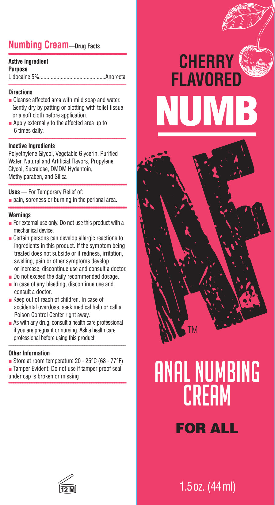 Numb AF Anal Numbing Gel- Cherry 1.5oz 🍒