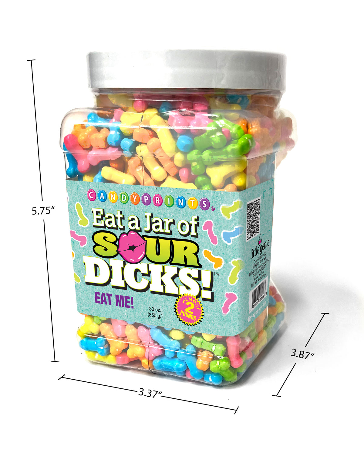 Eat a Jar of Sour Dicks candy jar with measurements shown
