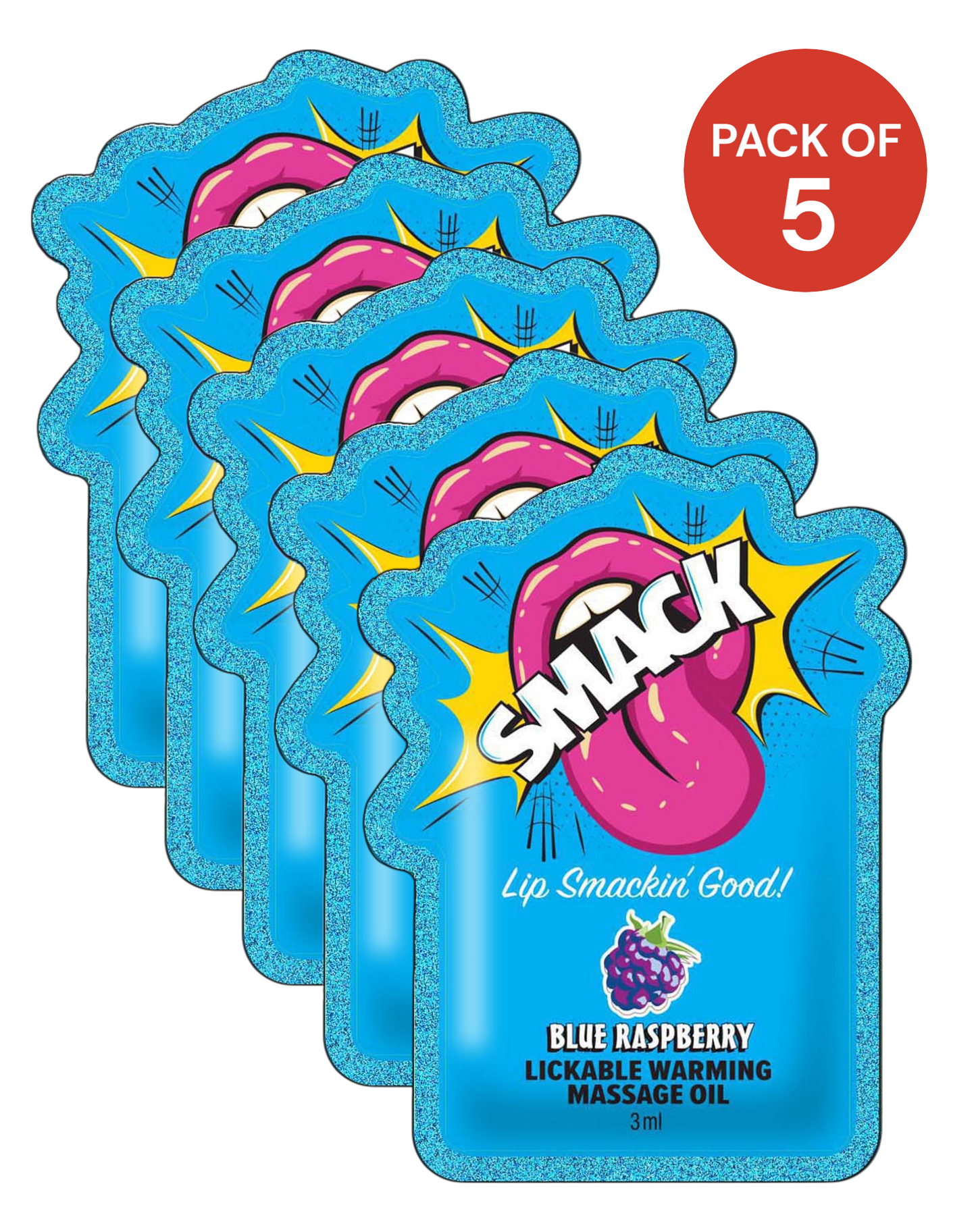 SMACK Warming & Lickable Massage Oil 3ML Pouch -Pack of 5, Blue Raspberry 🫐