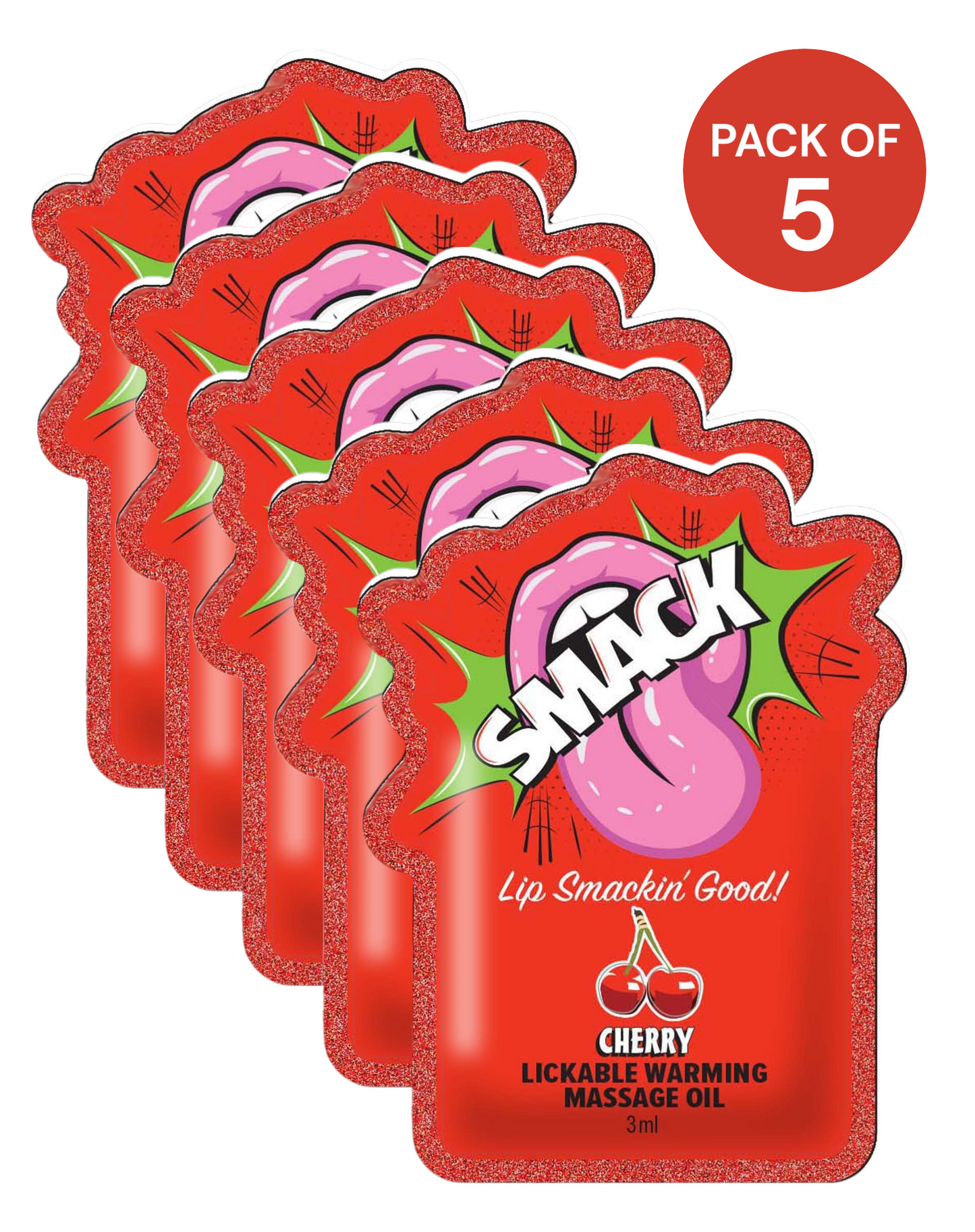 SMACK Warming & Lickable Massage Oil 3ML Pouch -Pack of 5, Cherry 🍒