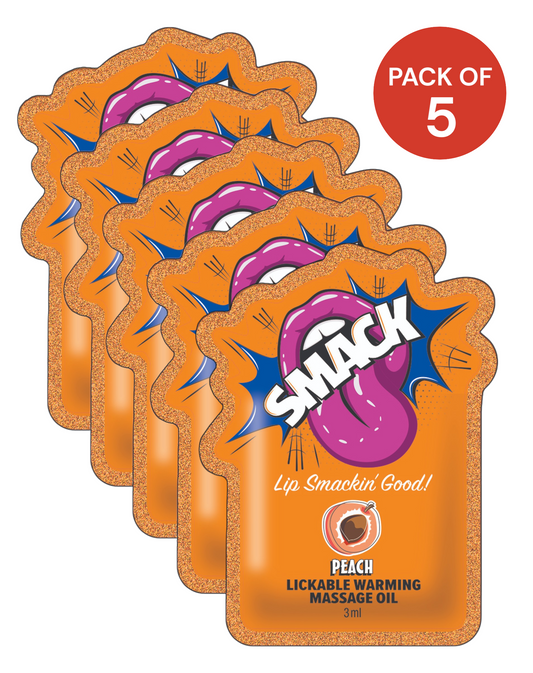 SMACK Warming & Lickable Massage Oil 3ML Pouch -Pack of 5, Peach 🍑