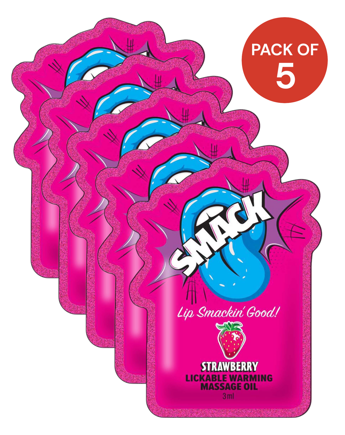 SMACK Warming & Lickable Massage Oil 3ML Pouch -Pack of 5, Strawberry 🍓