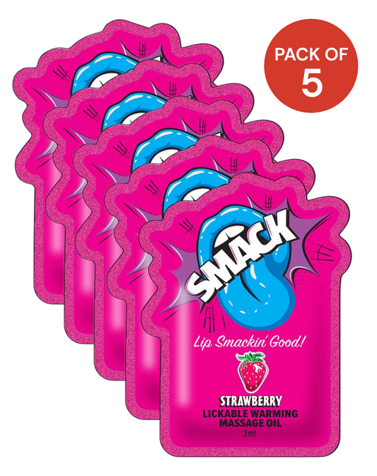 SMACK Warming & Lickable Massage Oil 3ML Pouch -Pack of 5, Strawberry 🍓