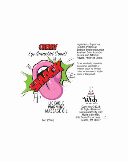 SMACK Warming & Lickable Massage Oil, Cherry 3ML Pouch Display of 36 🍒