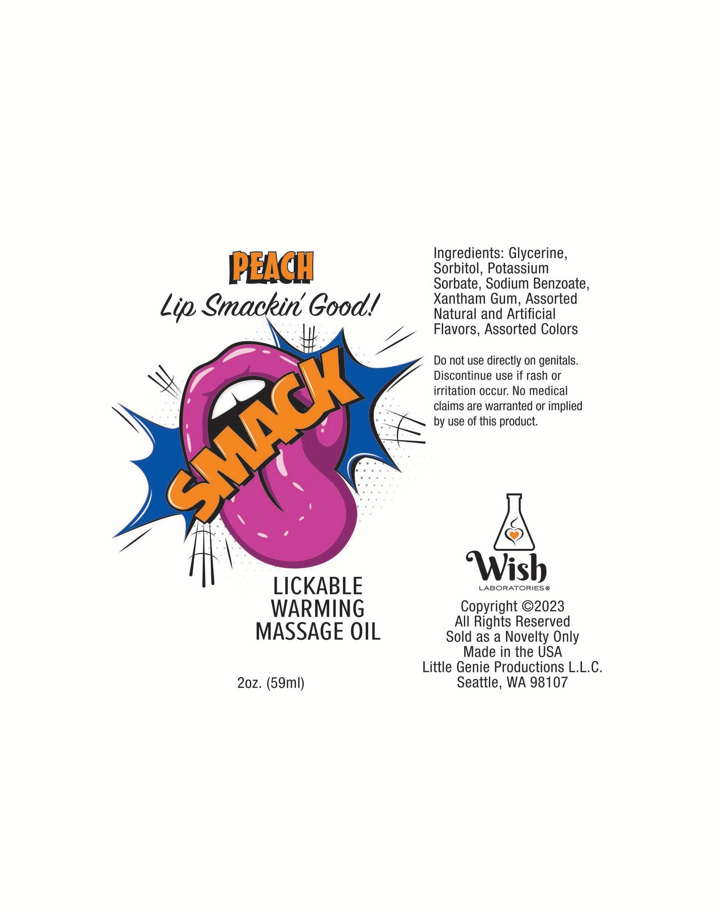 Smack Warming & Lickable Massage Oil Peach 2oz 🍑