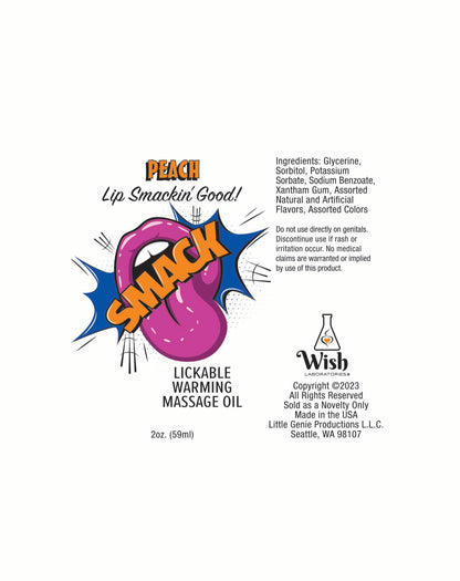 Smack Warming & Lickable Massage Oil Peach 2oz 🍑