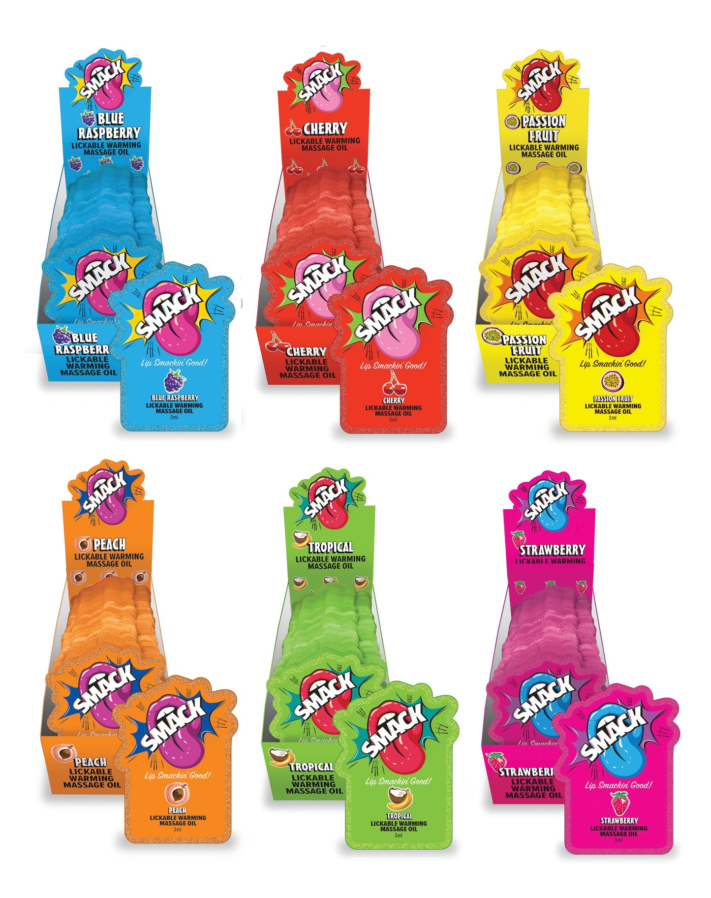 SMACK Warming & Lickable Massage Oil, Passion Fruit 3ML Pouch Display of 36 🤤