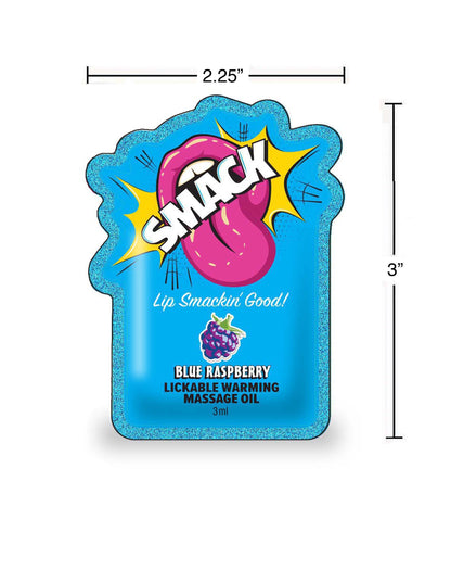 SMACK Warming & Lickable Massage Oil, Blue Raspberry 3ML Pouch Case of 48 🫐