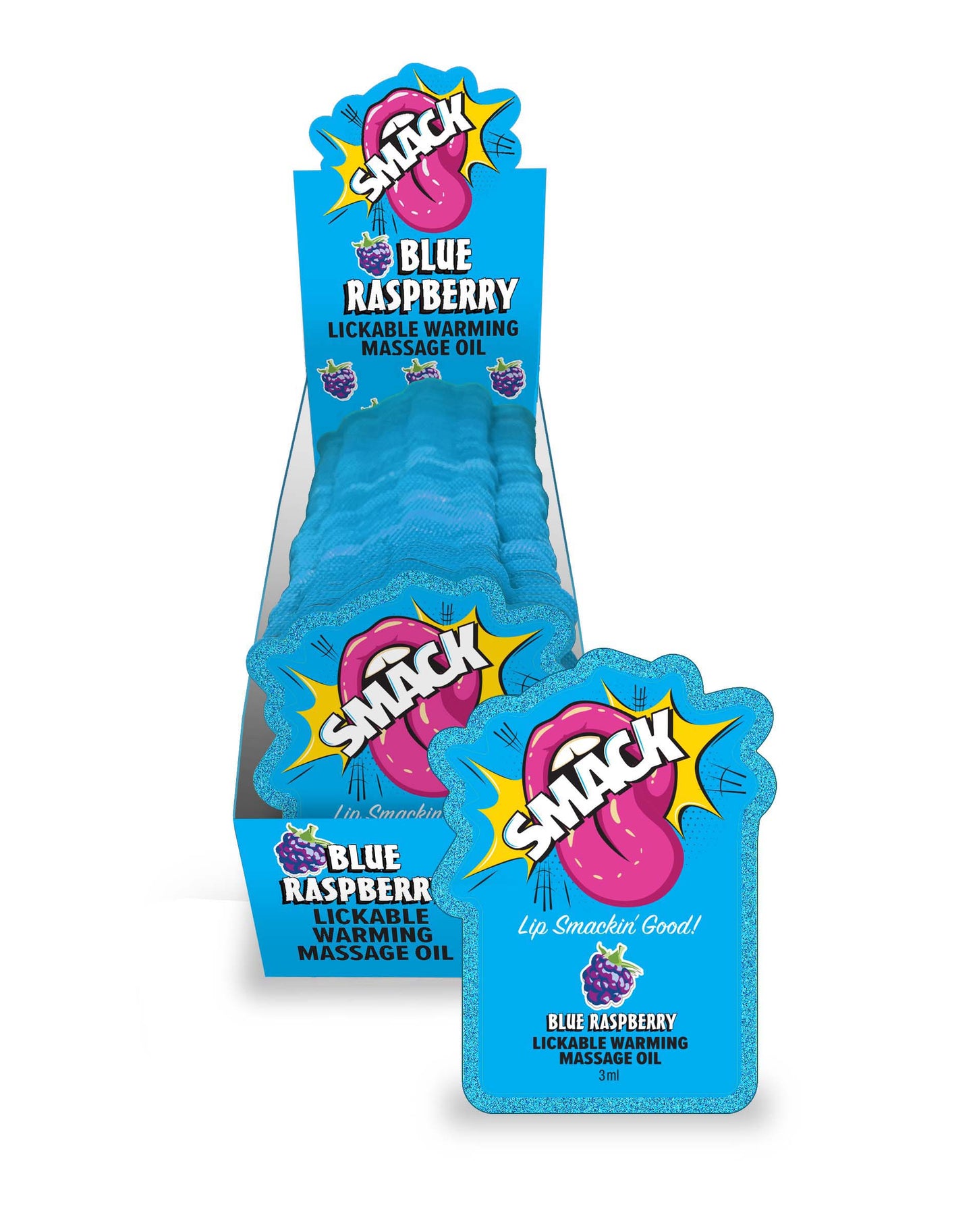 SMACK Warming & Lickable Massage Oil, Blue Raspberry 3ML Pouch Display of 36 🫐