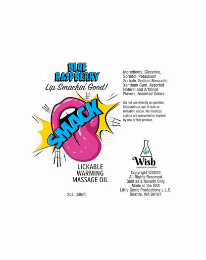 SMACK Warming & Lickable Massage Oil, Blue Raspberry 3ML Pouch Case of 48 🫐