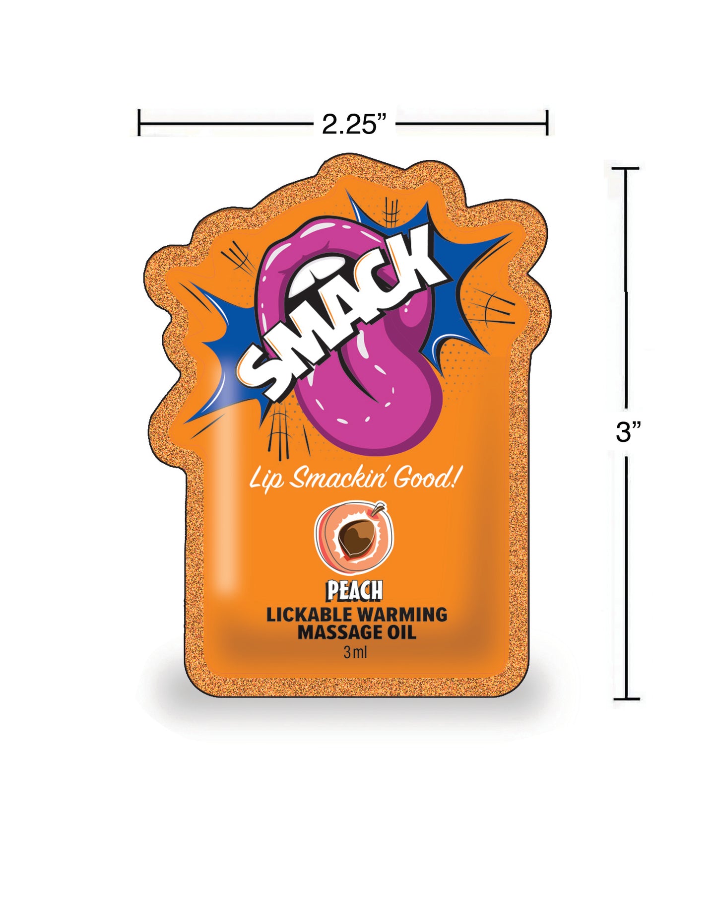 SMACK Warming & Lickable Massage Oil, Peach 3ML Pouch Case of 48 🍑