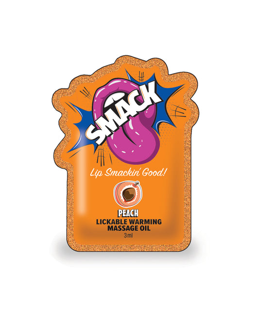 SMACK Warming & Lickable Massage Oil, Peach 3ML Pouch Case of 48 🍑