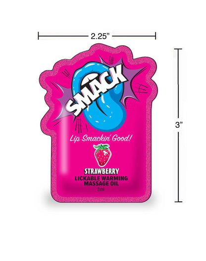 SMACK Warming & Lickable Massage Oil, Strawberry 3ML Pouch Case of 48 🍓