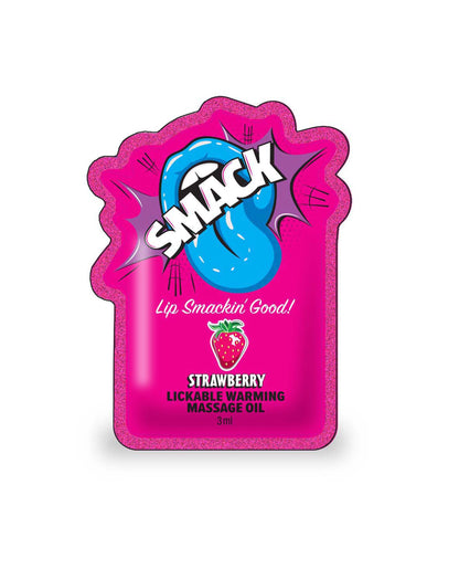SMACK Warming & Lickable Massage Oil, Strawberry 3ML Pouch Case of 48 🍓