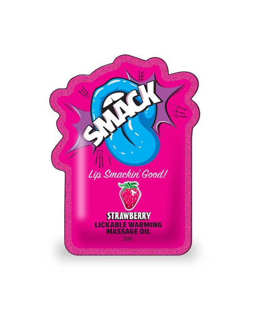 SMACK Warming & Lickable Massage Oil, Strawberry 3ML Pouch Case of 48 🍓