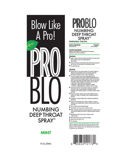 ProBlo Deep Throat Numbing Spray- Mint, 1 oz 🌱