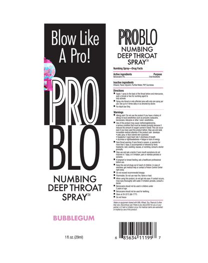 ProBlo Deep Throat Numbing Spray- Bubblegum, 1 oz 🍬