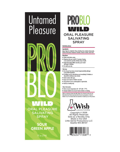 ProBlo Wild Oral Pleasure Salivating Spray- Sour Green Apple, 1oz