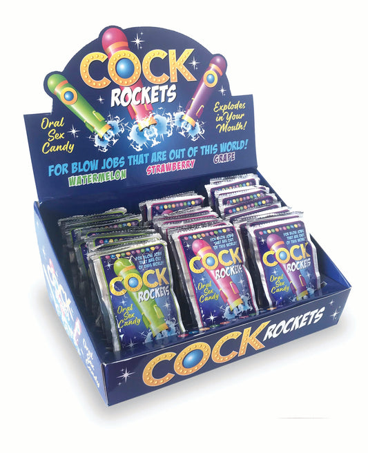 Cock Rockets Oral Sex Candy, POP Display of 36 Grape, Watermelon & Strawberry
