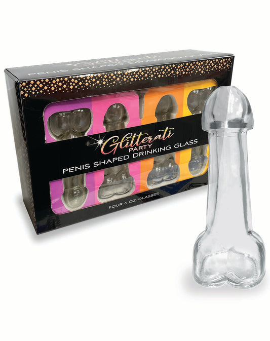 Glitterati Penis 6oz Drinking Glass- Pack of 4