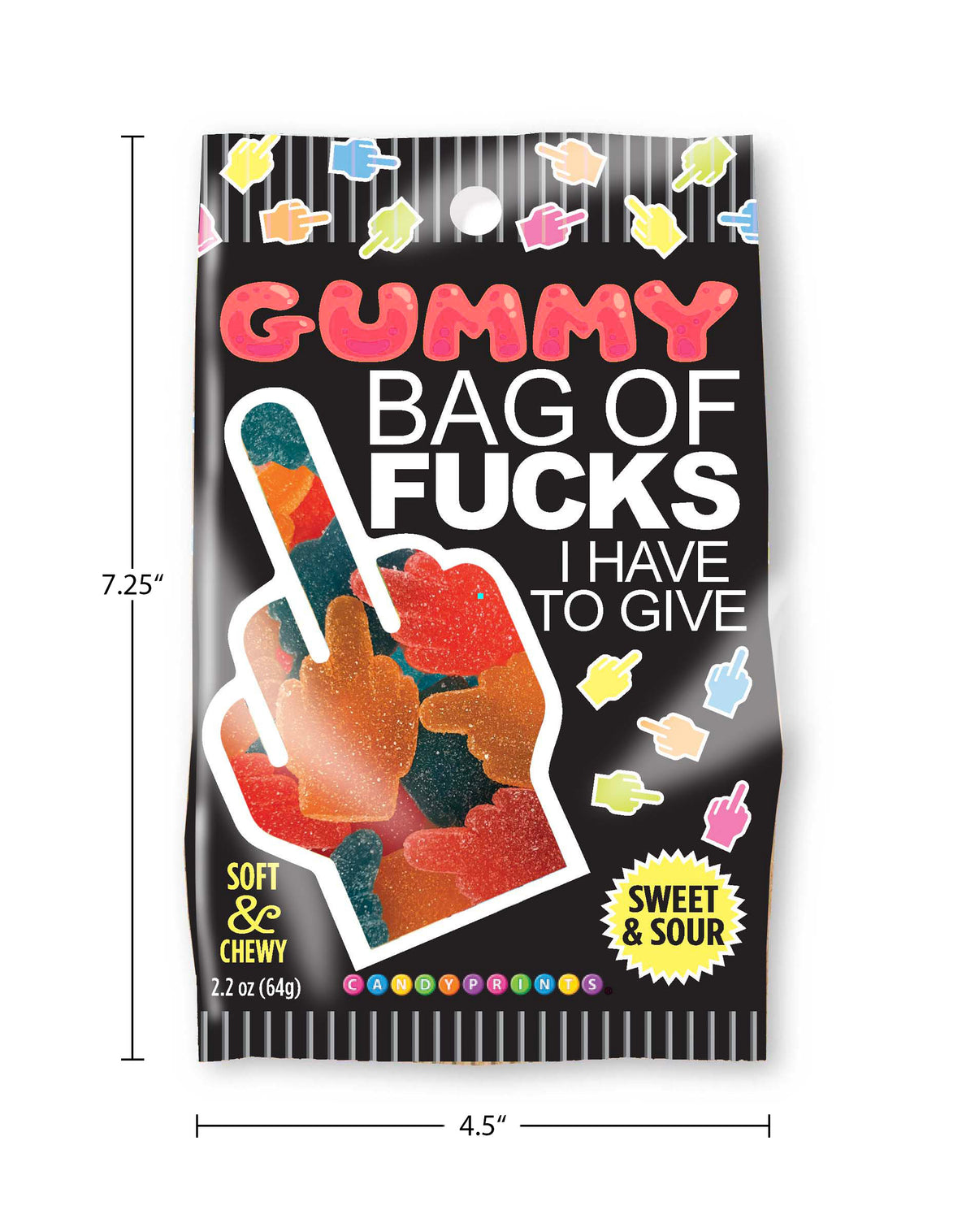 Bag of Fucks Sour Gummy Candy package dimensions