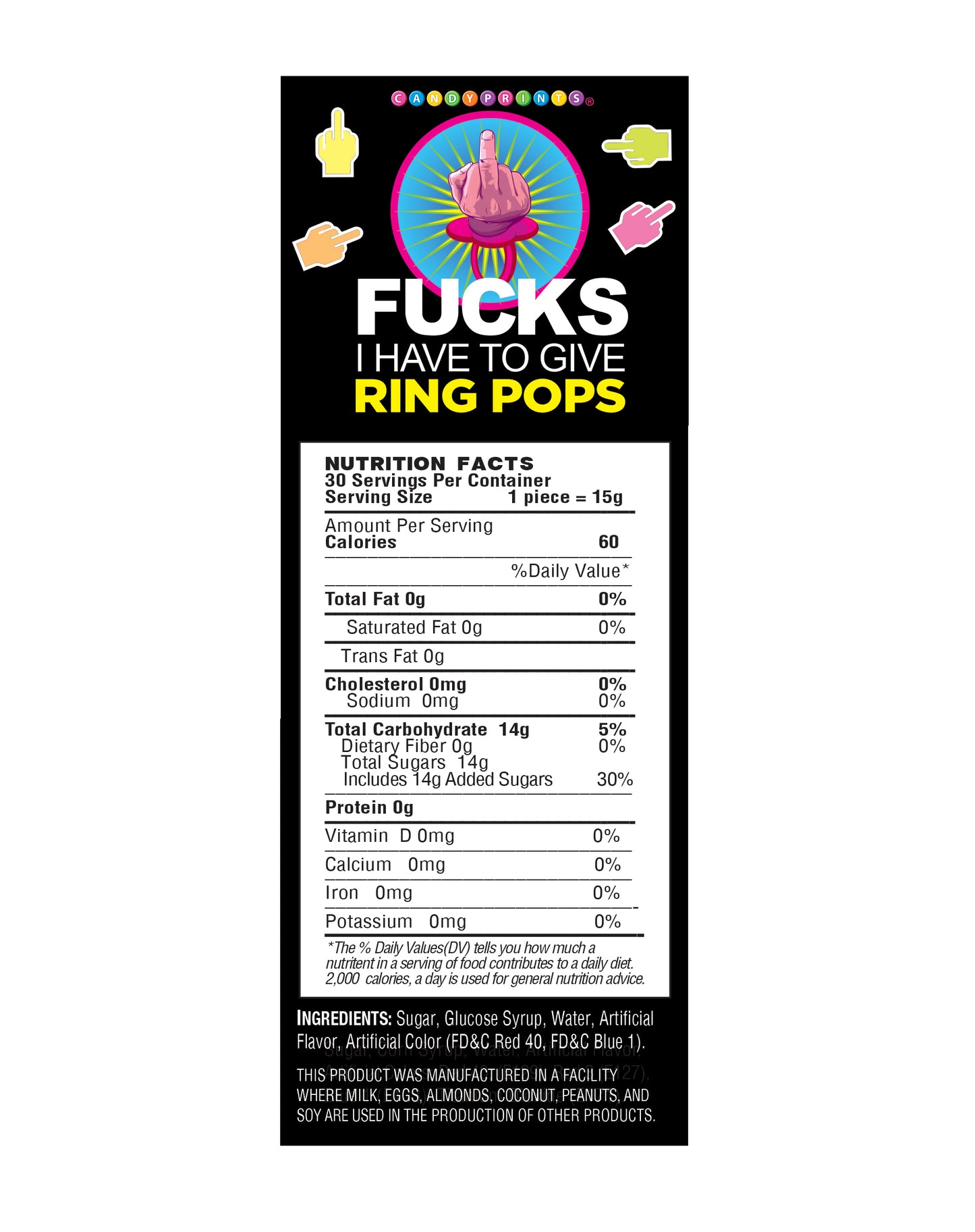 Fucks I Have to Give Middle Finger Ring Pop Display of 30