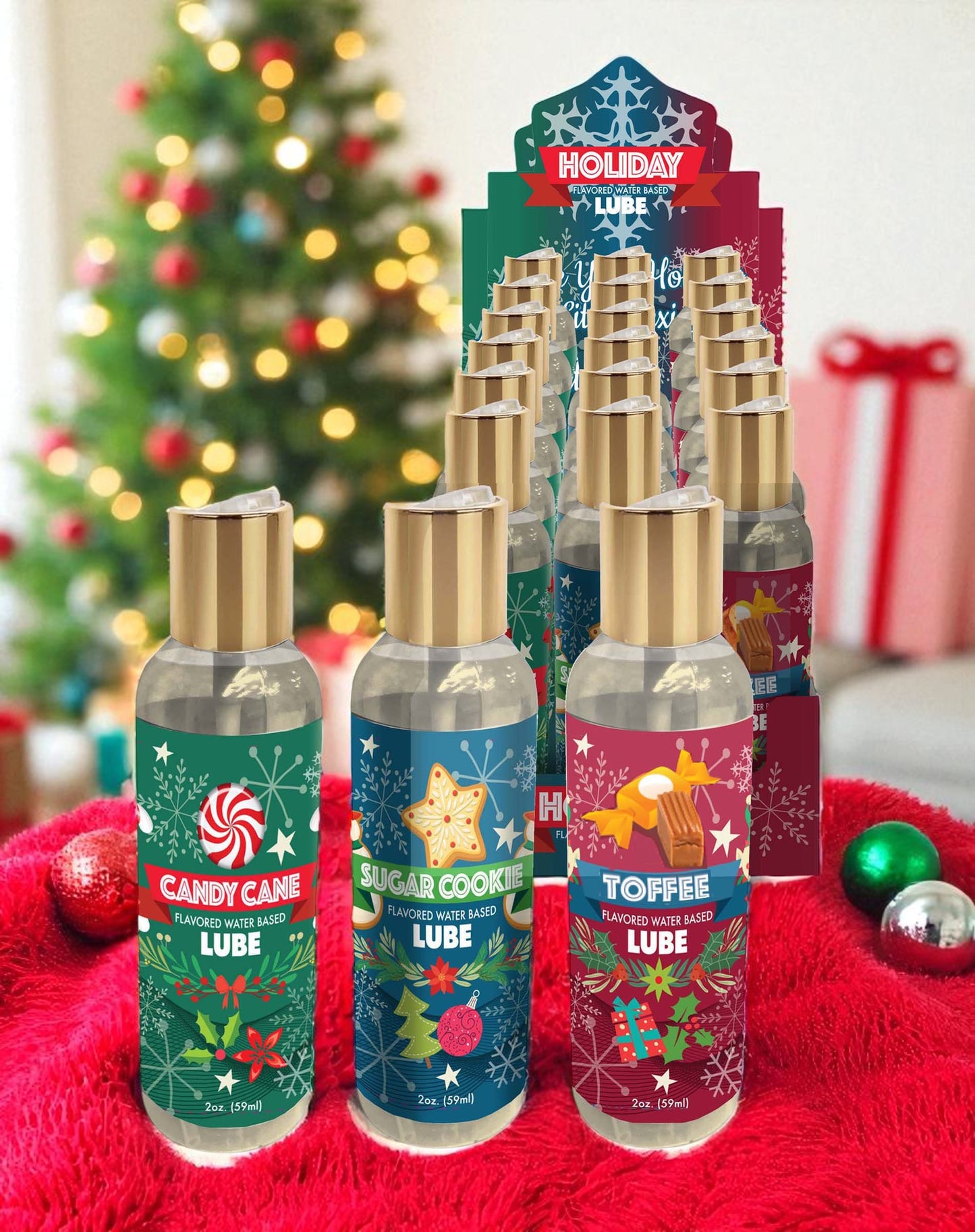 Holiday Lubricant Display of 18,  3 Flavors