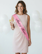 Littlegenie.com pink satin Maid of Honor sash with silver trim and script text, perfect for bachelorette parties.