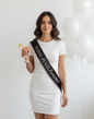 Littlegenie.com black glitter party sash with pink trim and "Same Penis Forever!" text for bachelorette or bridal parties.