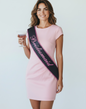 Littlegenie.com navy blue satin sash with pink glitter trim and